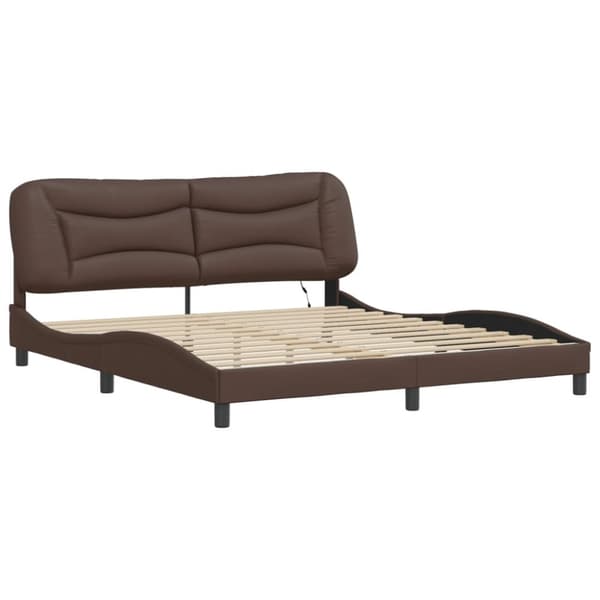 sengeramme med LED-lys 100x200 cm kunstlæder brun