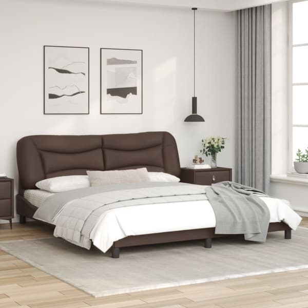 sengeramme med LED-lys 100x200 cm kunstlæder brun