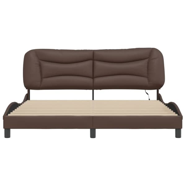 sengeramme med LED-lys 100x200 cm kunstlæder brun