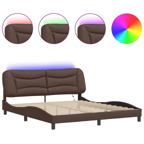 sengeramme med LED-lys 100x200 cm kunstlæder brun