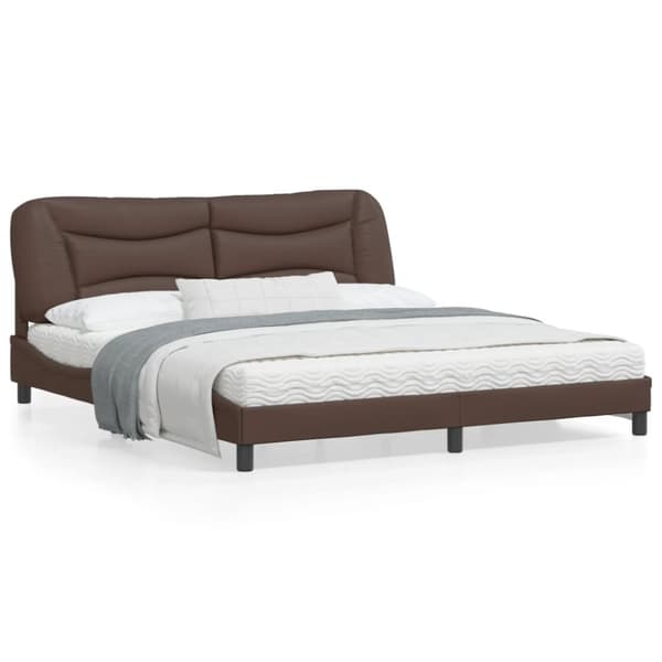 sengeramme med LED-lys 100x200 cm kunstlæder brun