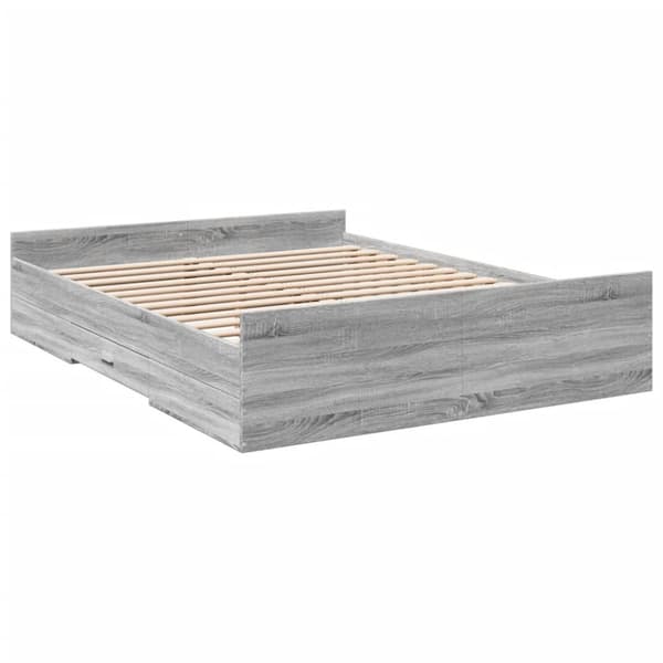 sengeramme med skuffer 150x200 cm konstrueret træ grå sonoma-eg