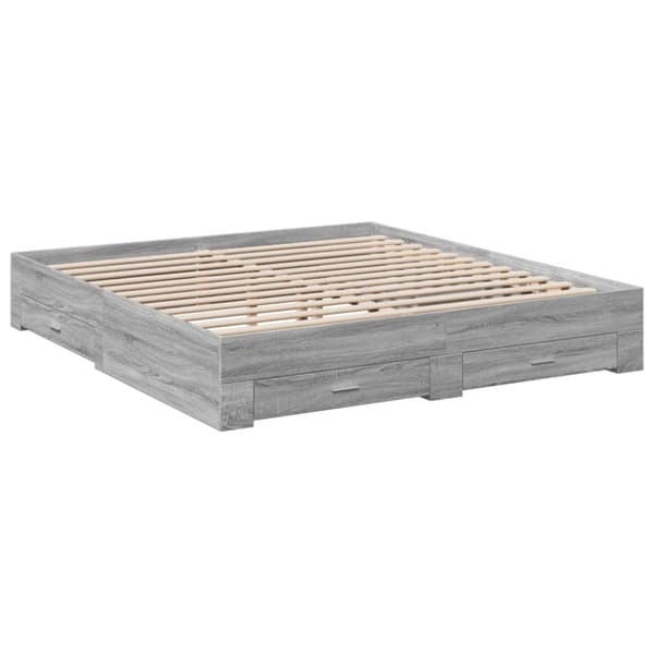 sengeramme med skuffer 200x200 cm konstrueret træ grå sonoma-eg