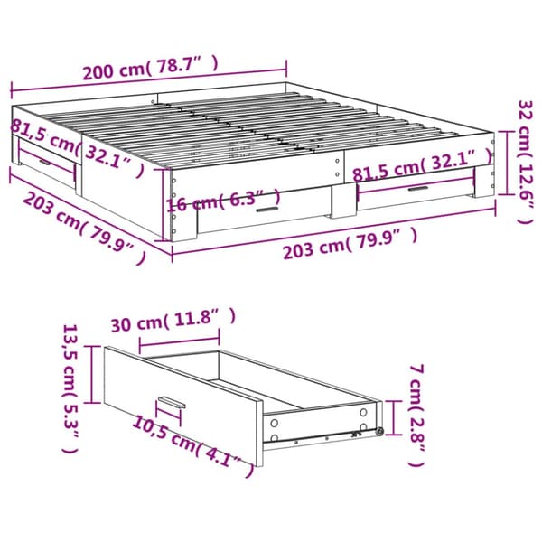 sengeramme med skuffer 200x200 cm konstrueret træ hvid