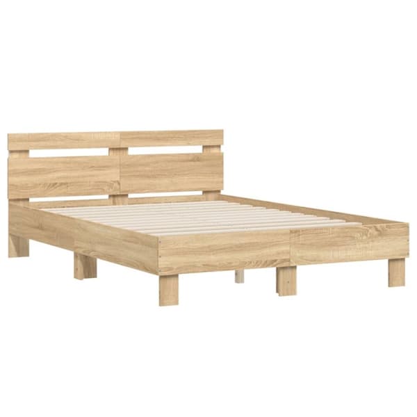 sengeramme med sengegavl og LED-lys 135x190 cm sonoma-eg