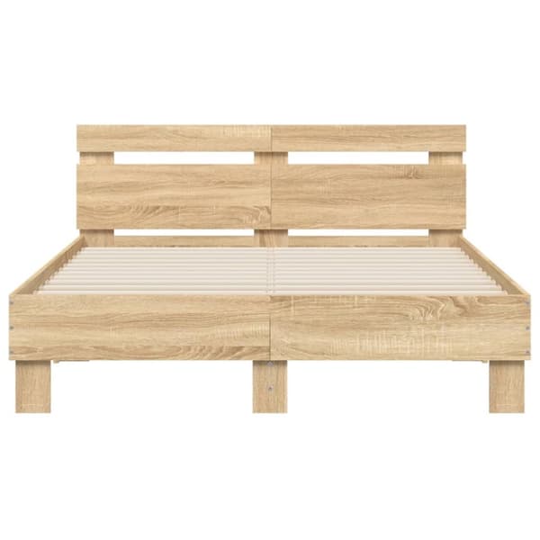 sengeramme med sengegavl og LED-lys 135x190 cm sonoma-eg