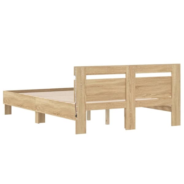 sengeramme med sengegavl og LED-lys 135x190 cm sonoma-eg