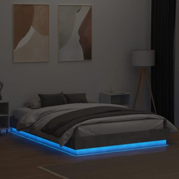sengeramme med LED-lys 150x200 cm betongrå