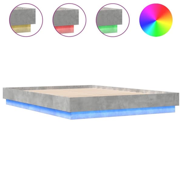 sengeramme med LED-lys 150x200 cm betongrå