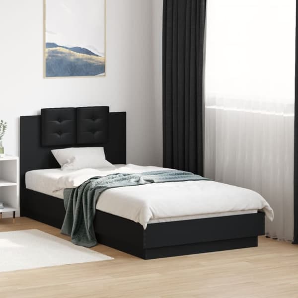 sengeramme med sengegavl 90x190 cm konstrueret træ sort