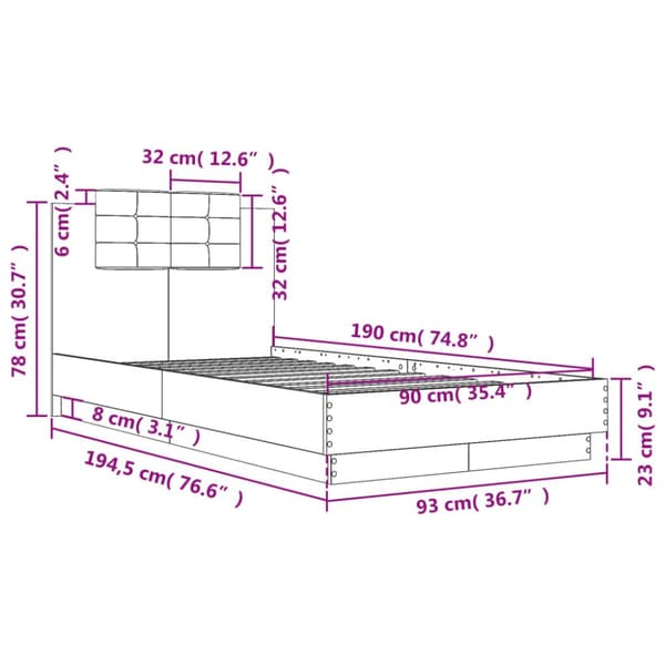 sengeramme med sengegavl 90x190 cm konstrueret træ sort