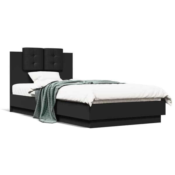 sengeramme med sengegavl 90x190 cm konstrueret træ sort