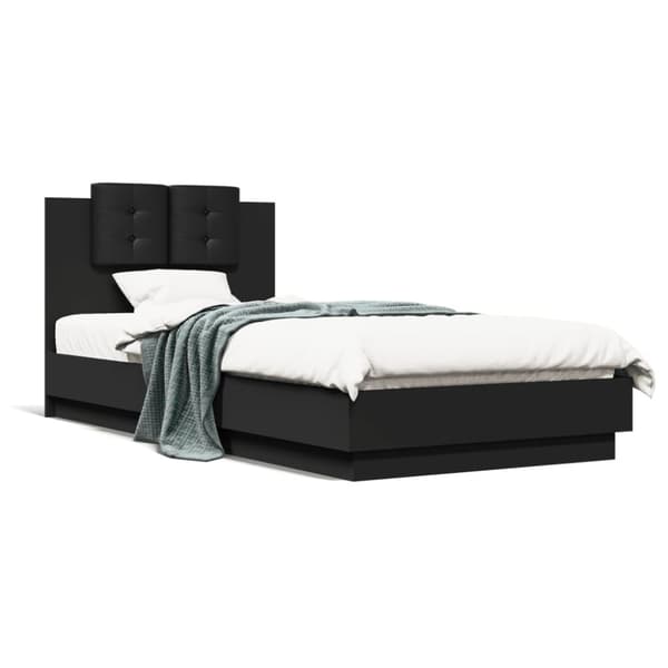 sengeramme med sengegavl 100x200 cm konstrueret træ sort