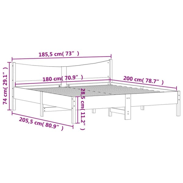 sengeramme uden madras 180x200 cm massivt fyrretræ