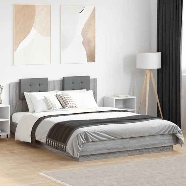 sengeramme med sengegavl 150x200 cm konstrueret træ grå sonoma