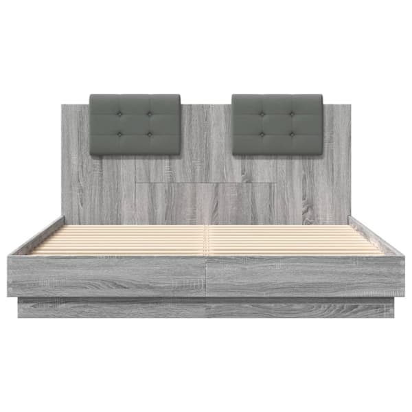 sengeramme med sengegavl 150x200 cm konstrueret træ grå sonoma
