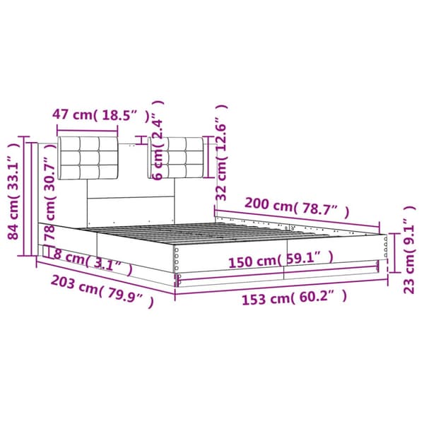 sengeramme med sengegavl 150x200 cm konstrueret træ grå sonoma