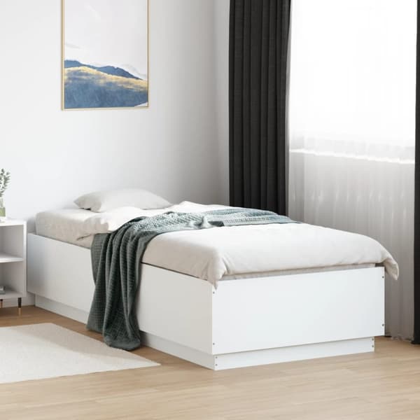 sengeramme med LED-lys 90x200 cm konstrueret træ hvid