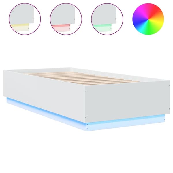 sengeramme med LED-lys 90x200 cm konstrueret træ hvid