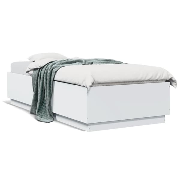 sengeramme med LED-lys 90x200 cm konstrueret træ hvid