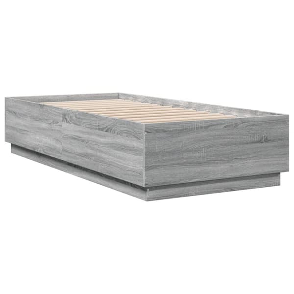 sengeramme med LED-lys 100x200 cm konstrueret træ grå sonoma-eg
