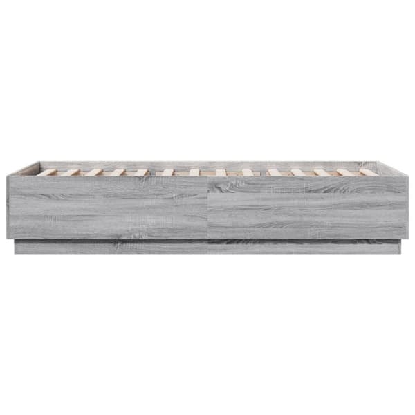 sengeramme med LED-lys 100x200 cm konstrueret træ grå sonoma-eg