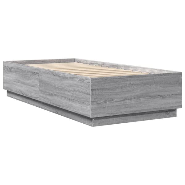 sengeramme med LED-lys 100x200 cm konstrueret træ grå sonoma-eg