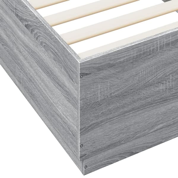 sengeramme med LED-lys 100x200 cm konstrueret træ grå sonoma-eg