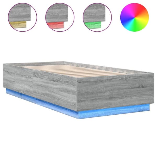 sengeramme med LED-lys 100x200 cm konstrueret træ grå sonoma-eg