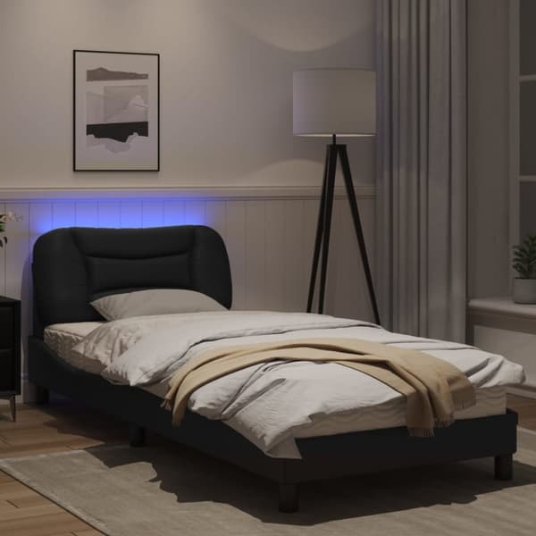 sengeramme med LED-lys 90x190 cm kunstlæder sort