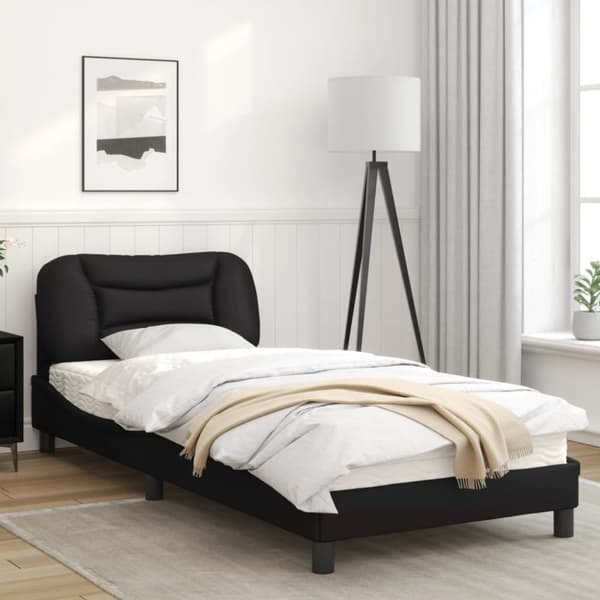 sengeramme med LED-lys 90x190 cm kunstlæder sort