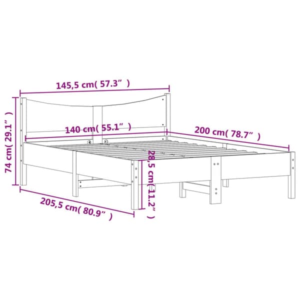 sengeramme uden madras 140x200 cm massivt fyrretræ