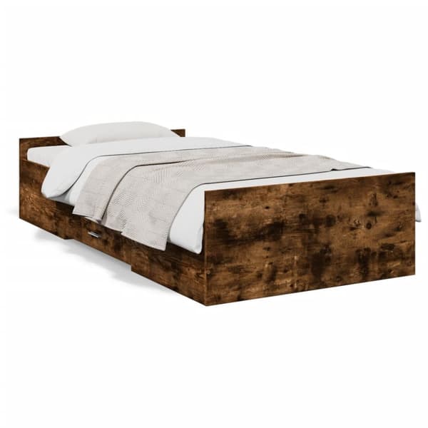 sengeramme med skuffer 75x190 cm konstrueret træ røget eg