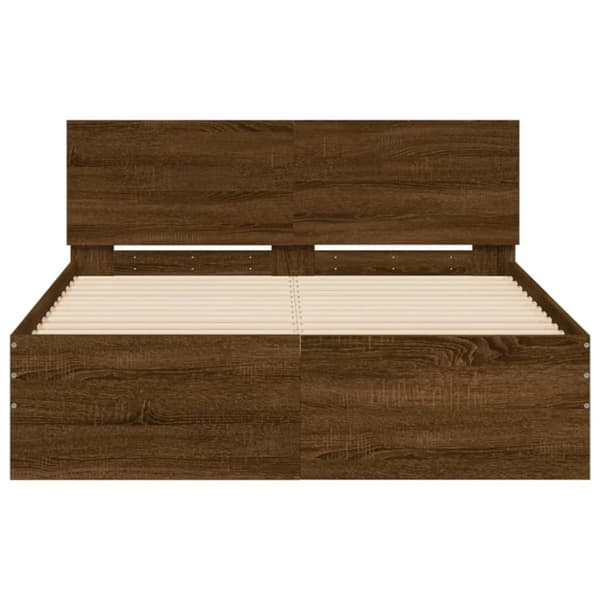 sengeramme med sengegavl 135x190 cm brun egetræsfarve