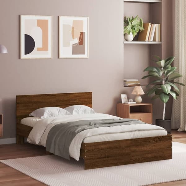 sengeramme med sengegavl 135x190 cm brun egetræsfarve