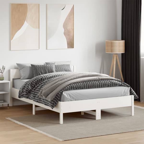 sengeramme uden madras 140x190 cm massivt fyrretræ hvid