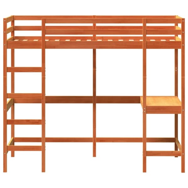 Våningssäng med skrivbord vaxbrun 100x200 cm massiv furu