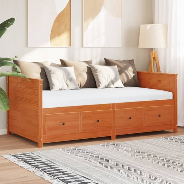 daybed 100x200 cm massivt fyrretræ gyldenbrun