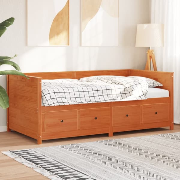 daybed 100x200 cm massivt fyrretræ gyldenbrun