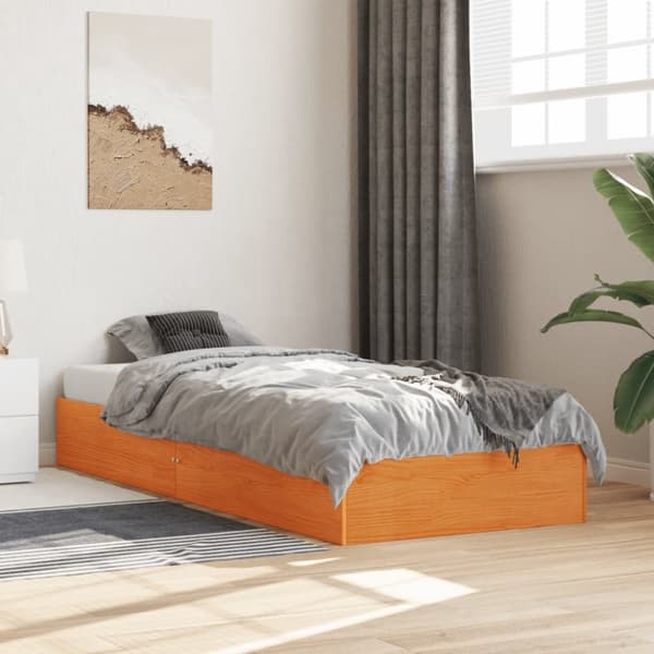 sengeramme uden madras 90x190 cm massivt fyrretræ gyldenbrun