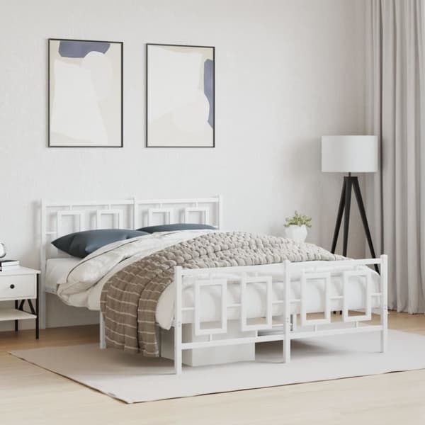 sengeramme med sengegavl og fodgærde 140x190 cm metal hvid