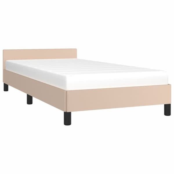 sengeramme med sengegavl 90x200 cm kunstlæder cappuccinofarvet