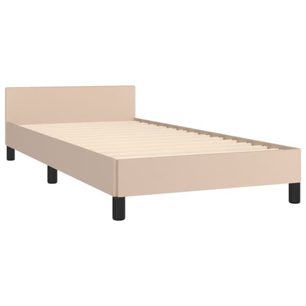 sengeramme med sengegavl 90x200 cm kunstlæder cappuccinofarvet
