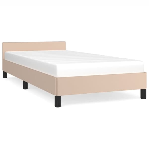 sengeramme med sengegavl 90x200 cm kunstlæder cappuccinofarvet