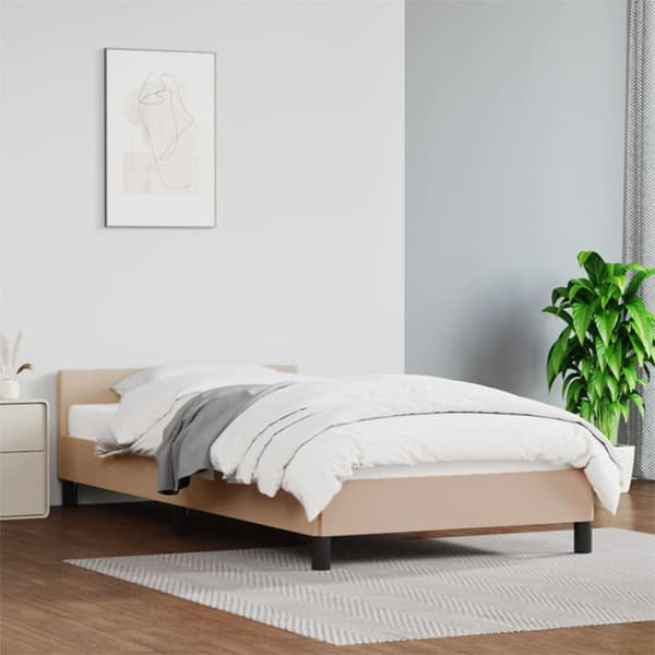 sengeramme med sengegavl 90x200 cm kunstlæder cappuccinofarvet