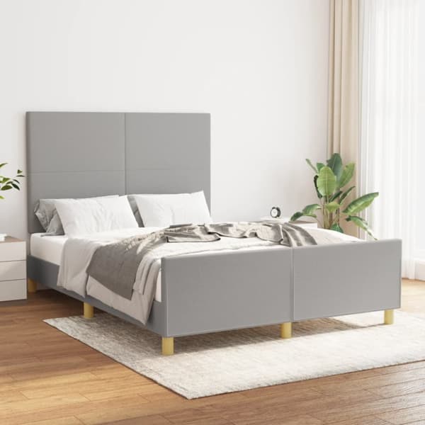 sengeramme med sengegavl 140x190 cm stof lysegrå