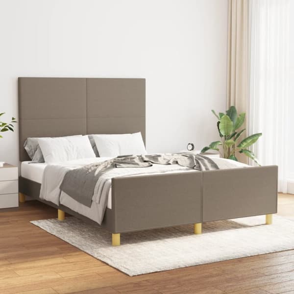 Sängynrunko sängynpäädyllä, taupe, 140x190 cm, verhoiltu kankaalla