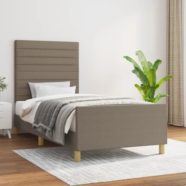 sengeramme med sengegavl 90x200 cm stof gråbrun