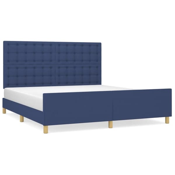 sengeramme med sengegavl 180x200 cm stof blå