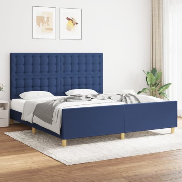 sengeramme med sengegavl 180x200 cm stof blå